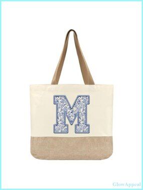 Canvas Tote Bag Monogram M Large Beach Travel Shopper